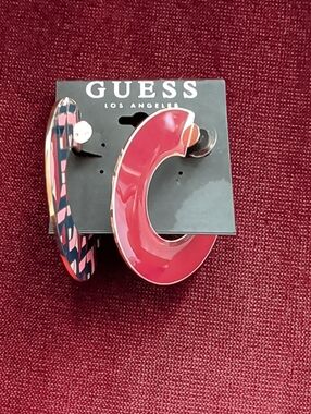 🔥GUESS Burgundy and Navy Patterned Hoop Earrings